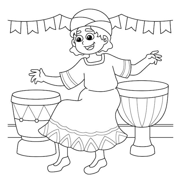 Kwanzaa Girl Playing Djembe Coloring Page