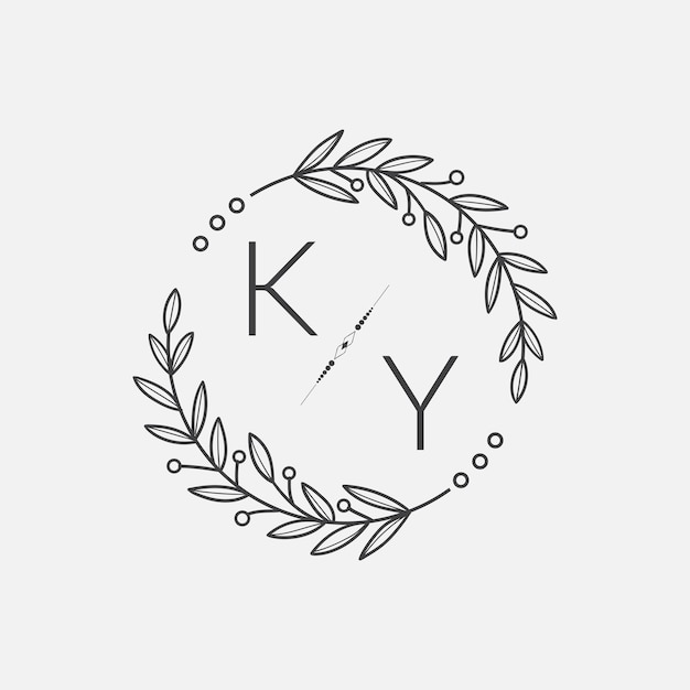 Vector ky initial monogram wedding with creative circle line