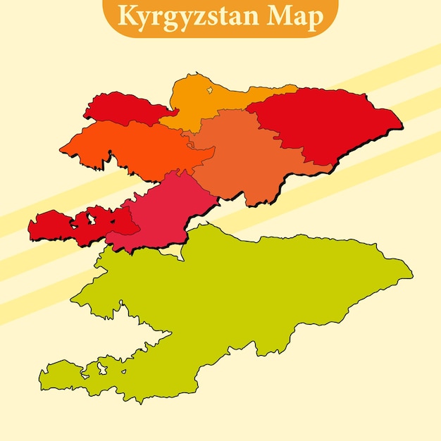 Kyrgyzstan map vector with regions and cities lines and full every region