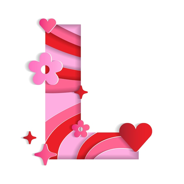 L Alphabet Valentines Day Love Character Font Letter Paper Flower Heart 3D Layer Paper Cutout Card