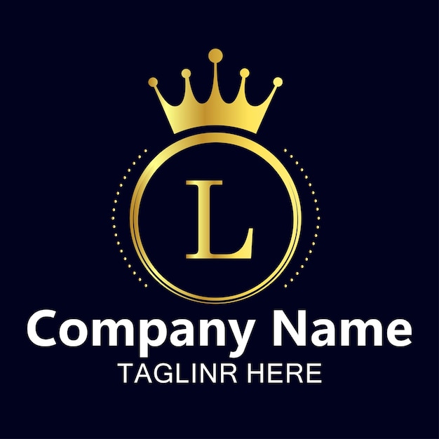 L letter logo design with golden crown vector