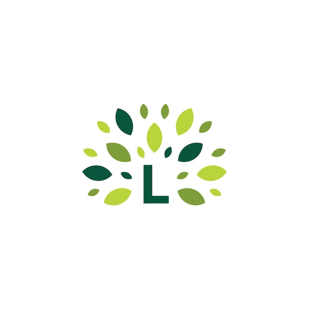 L letter tree leaf nature mark green logo vector icon illustration