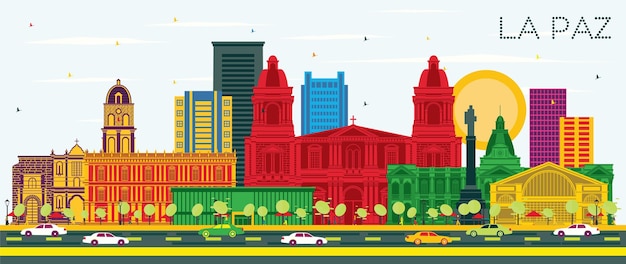 La Paz Bolivia City Skyline with Color Buildings Blue Sky and Reflections Vector Illustration La Paz Cityscape with Landmarks