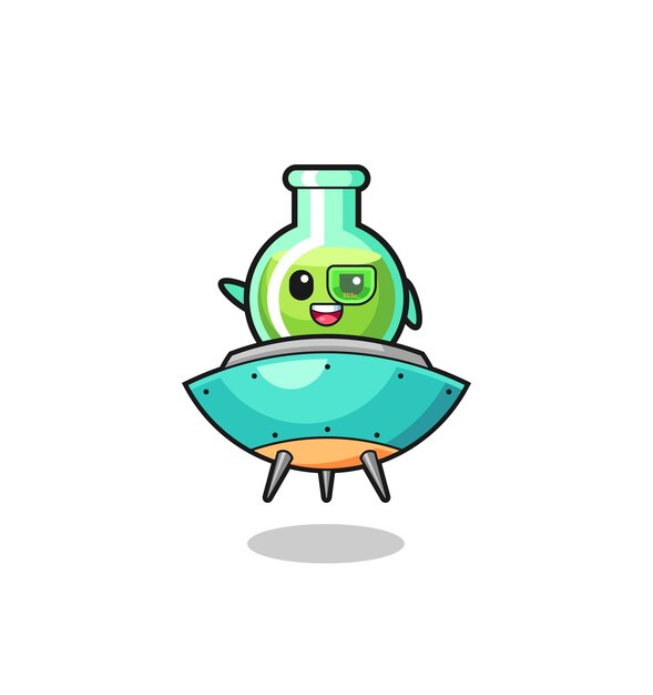 Lab beakers cartoon riding a future spaceship