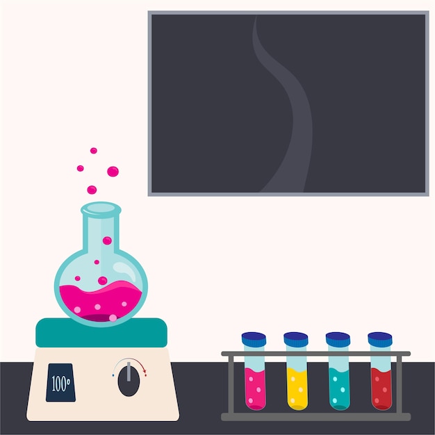 Lab bench experiment vector illustration science background