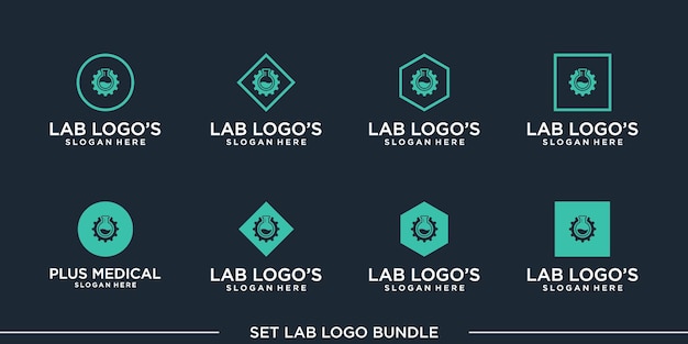 lab logo science laboratorychemistry  bundle vector icon concept universal symbol Premium