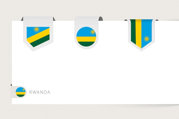 Label flag collection of Rwanda in different shape Ribbon flag template of Rwanda