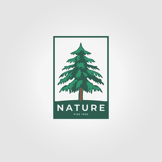 Label Pine Tree Logo Vintage Woodland Icon Vector Illustration Design