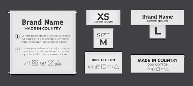 Vector label tag wash instruction cloth care fabric cotton isolated set graphic design illustration