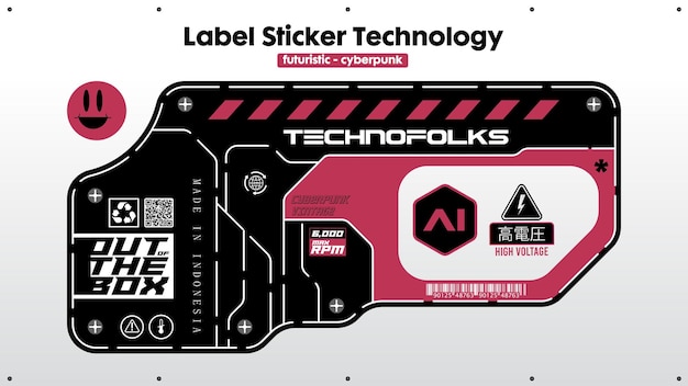 Label Technology Futuristic Cyberpunk sticker Sci fi typography for modern and tech design Vec