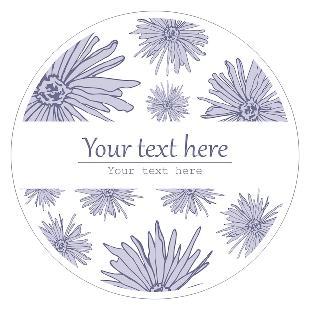 Label with pattern of purple flowers chrysanthemum packaging ink drawing eco