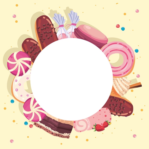 Label with sweet food icon set