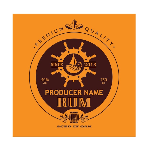 label with yacht and helm