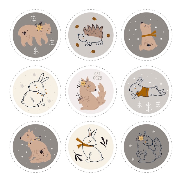 Labels collection with Christmas animals.