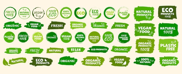 Labels and emblems organic natural healthy food fresh and vegetarian food