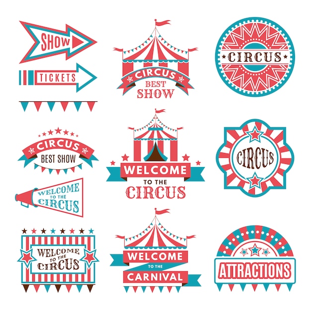 Labels in retro style. Logos for circus entertainment