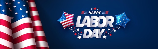 Labor Day Banner and poster templateUSA labor day celebration with american flag on blue background