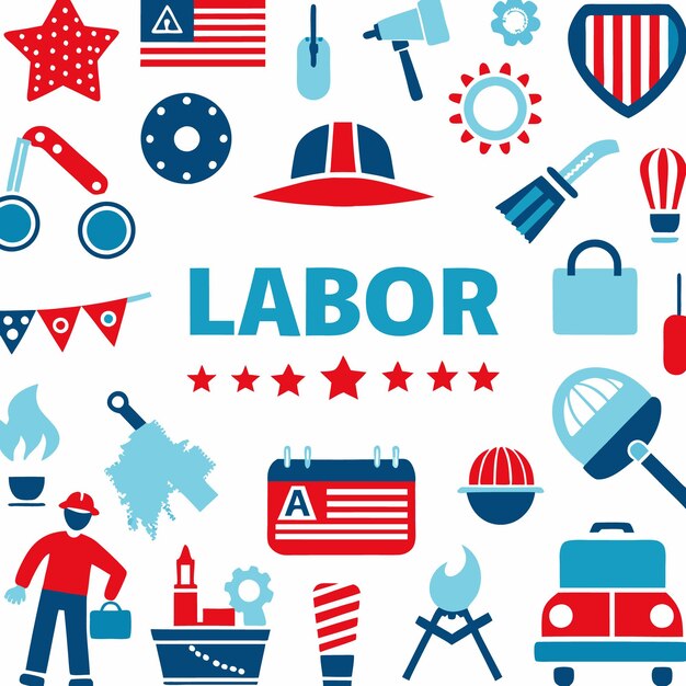 Vector labor day celebration icons honoring workers contributions