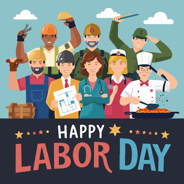 Labor day flat drawn illustration