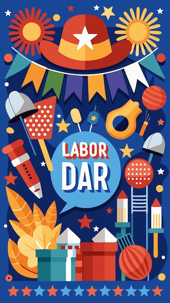 Vector labor day illustration with stars sun and party decorations