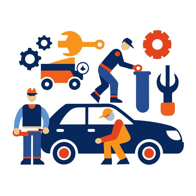 Vector labor day mechanic with working equipment set in flat design style