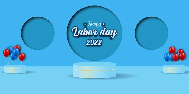 Labor day podium on blue background