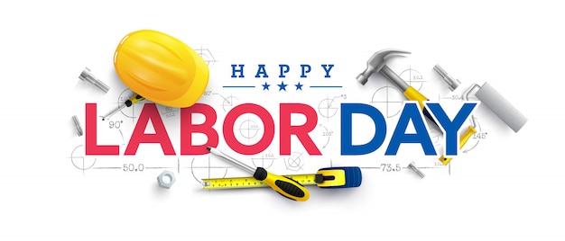 Labor Day poster template.USA Labor Day celebration with Yellow safety hard hat