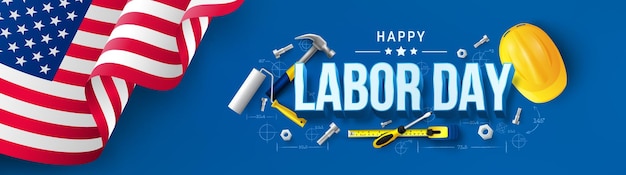 Labor Day poster templateUSA Labor Day celebration with American flag