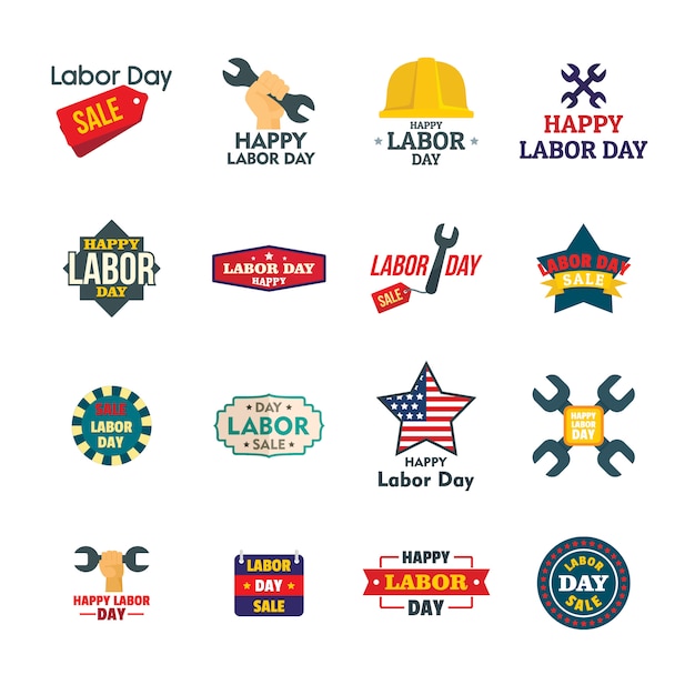 Labor Day workers sale celebration logotype icons set