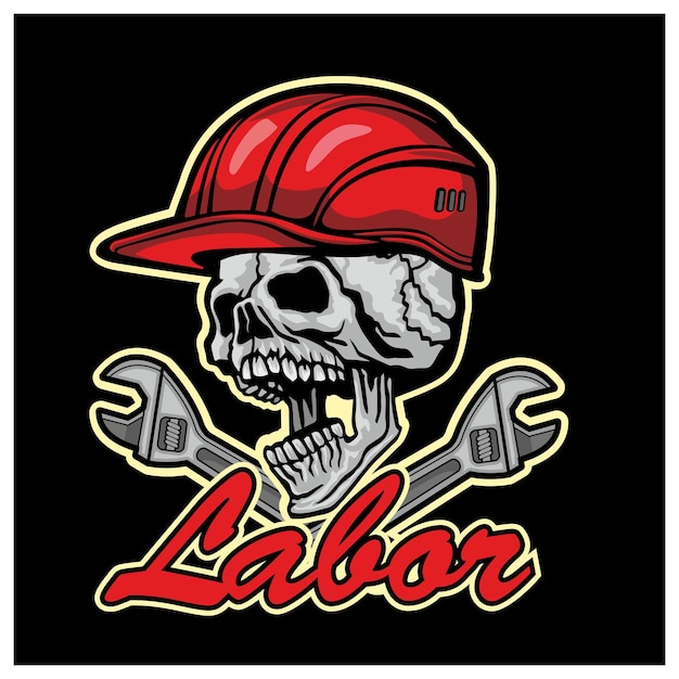 Labor skull with helmet and tools grunge vintage design t shirts