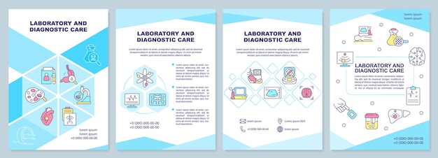 Laboratory and diagnostic care blue brochure template Medical service Leaflet design with linear icons 4 vector layouts for presentation annual reports ArialBlack Myriad ProRegular fonts used