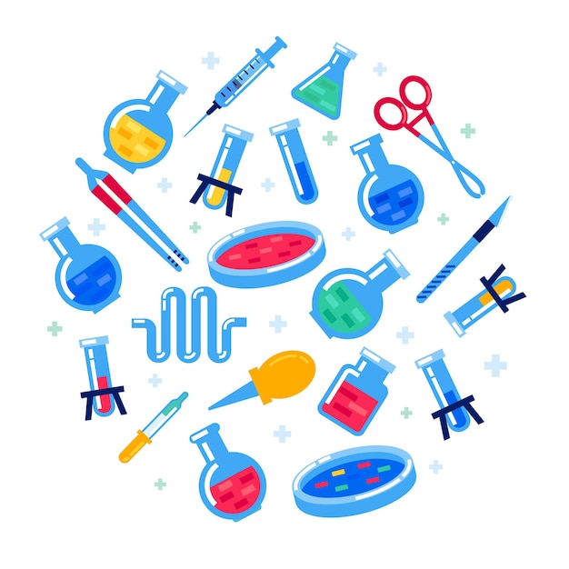 Laboratory equipment on white background