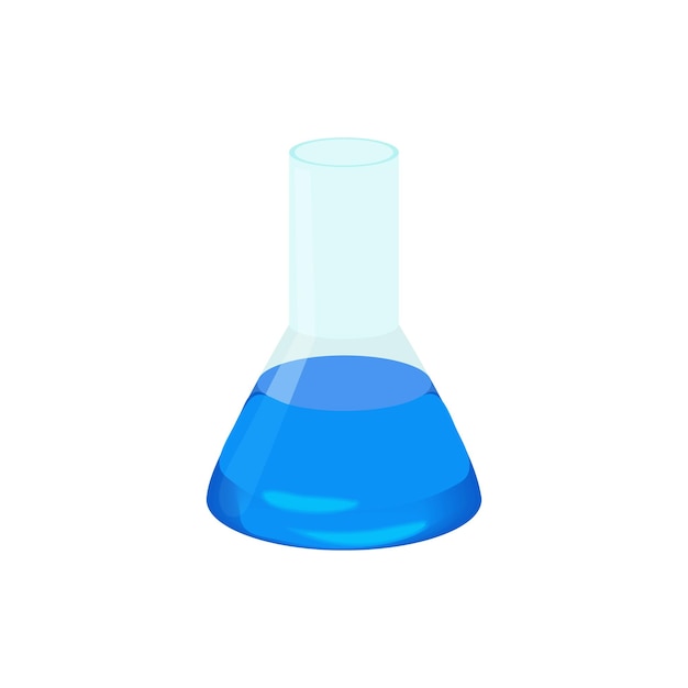 Laboratory flask icon in cartoon style isolated on white background Experiment symbol