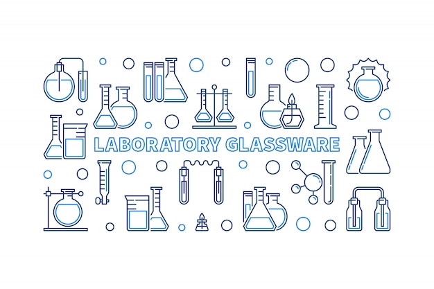 Laboratory Glassware blue outline horizontal icon illustration