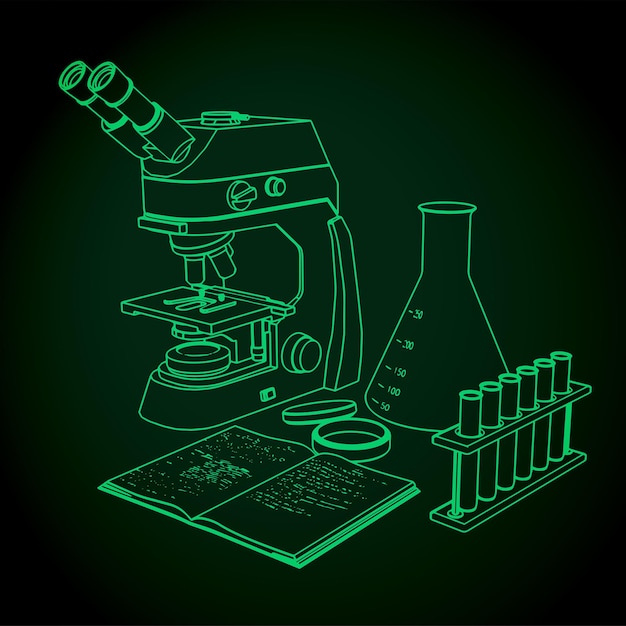 Laboratory microscope and test tubes for experiments