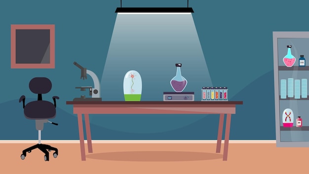 Laboratory at night science vector background illustration