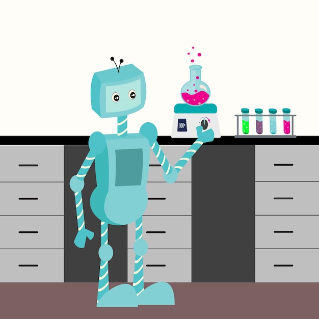 Vector laboratory robot cartoon vector illustration background graphics