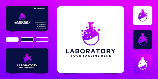 Laboratory technology data research bottle logo and business card inspiration