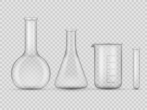 Laboratory transparent glassware instrumentsMedical glass tube set isolated on transparent background. Vector illustration. Eps 10.