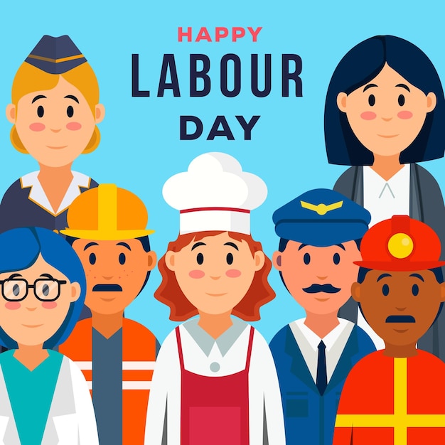 Labour day flat design illustration with A group of people of different professions