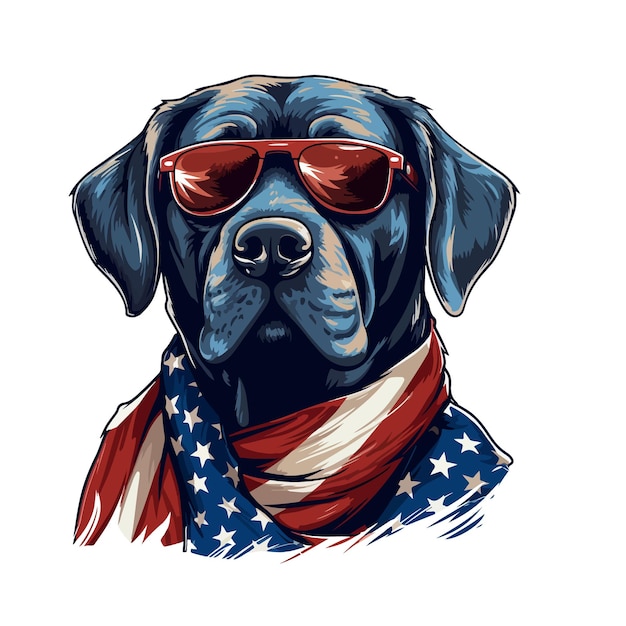 Labrador dog wearing sunglass and a red white and blue flag 4th of july labrador