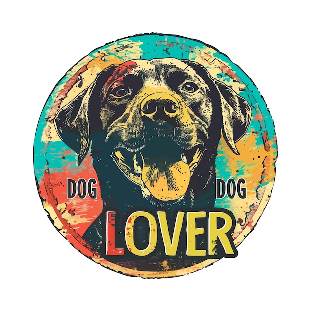 Labrador retriever dog circle tshirt design retro sunset color