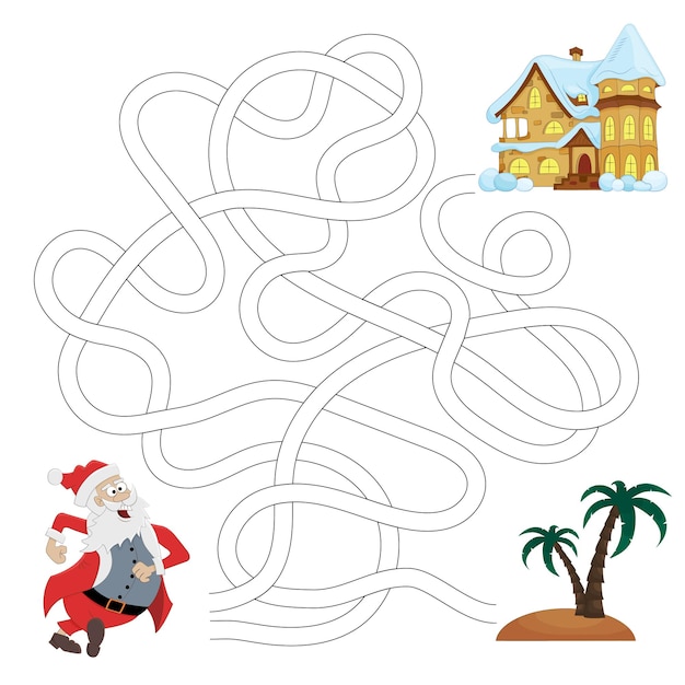 Labyrinth game Santa Claus goes home New Year Christmas Puzzle game for a children's book