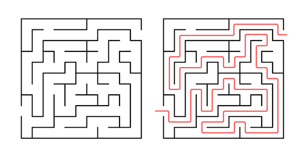 Labyrinth maze game with solution vector rebus for kids logic how to find quiz