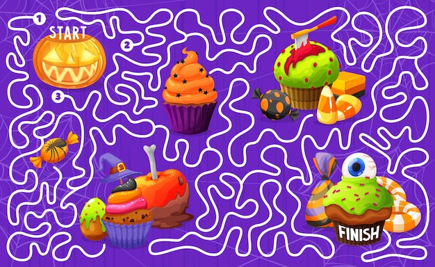 Labyrinth maze with Halloween pumpkin sweet treat