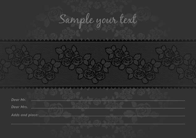 Vector lace rose dark gray background