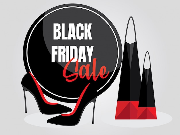 lack friday sale tag circle with shoes and bag illustration