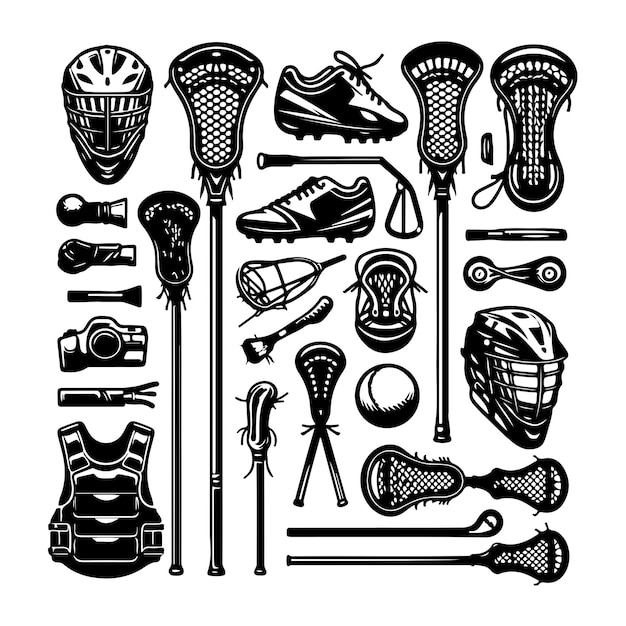 Vector lacrosse equipment set icon lacrosse elements silhouette vector illustration