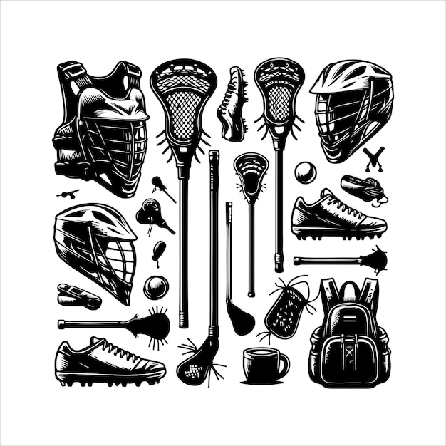 Vector lacrosse equipment set silhouette vector illustration