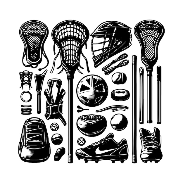 Vector lacrosse equipment set silhouette vector illustration